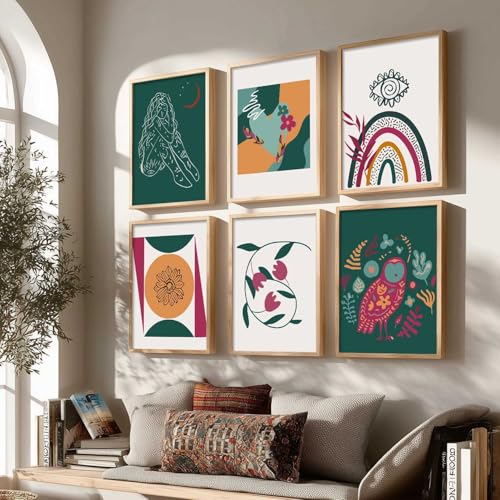 Image of kotart Boho Theme wall art for home decor, living room, bed | Poster with frames hanging paintings | digital - (Pack of 6 Multicolor) (14X20 Inch, H)