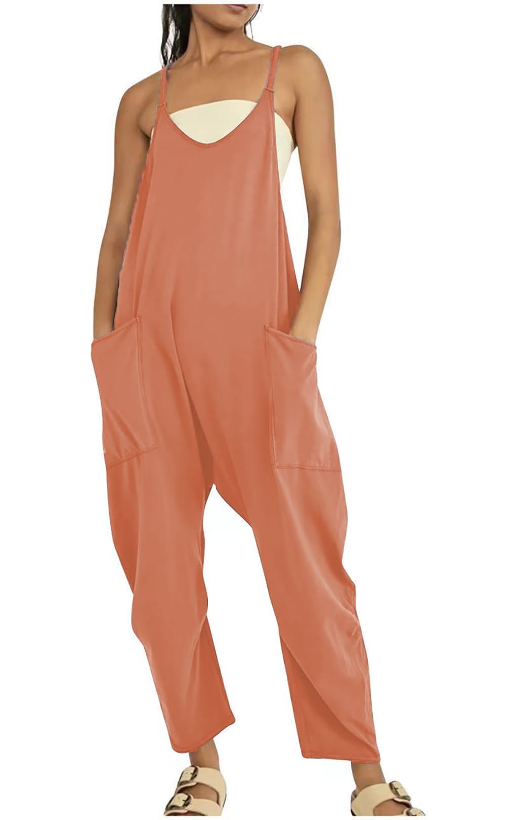 HAILTH Rompers for Women Casual Summer Jumpsuits Sleeveless Loose Spaghetti Strap Overalls Jumpers