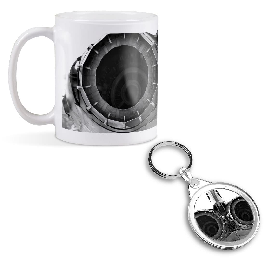 1 x 11oz (284ml) White Ceramic Mug Cup & 1 x Round Acrylic Keyring Set - GR4 Tornado Jet Airplane Engine Design for Coffee Tea Drinks Kitchen Birthday Office #45192