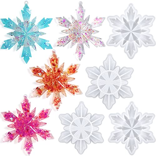 HUAKENER Christmas Resin Molds Silicone - 4 Pcs Big Snowflake Resin Mold Christmas Ornament Resin Molds for Xmas Winter Decoration