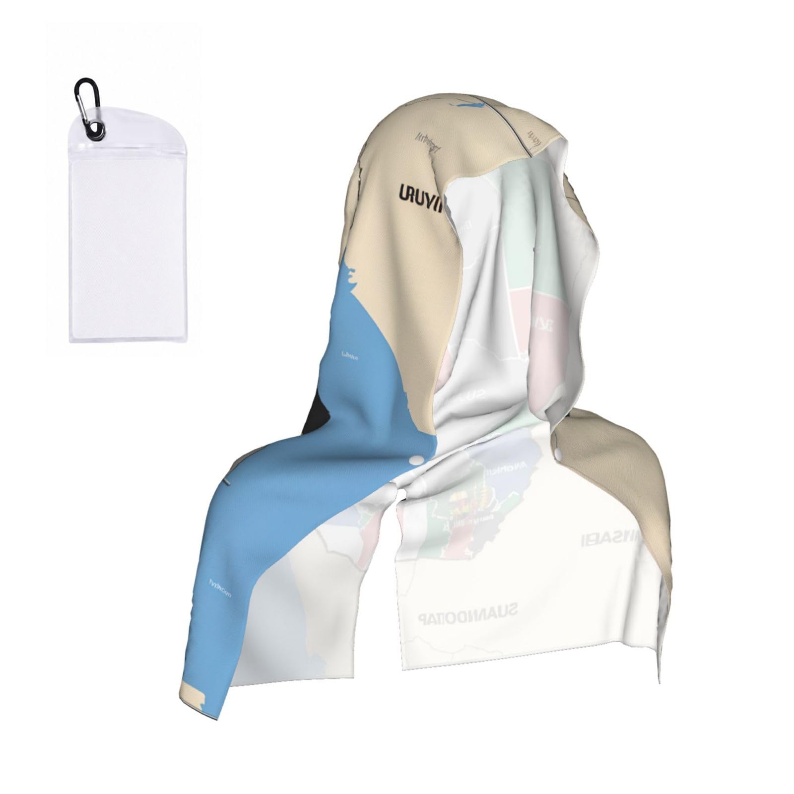 DUWAA South Sudan Composition Map Print Reusable Hoodie Cooling Neck Wrap, Hot Weather Outdoor Sports Workout Head Towel For Stay Chill