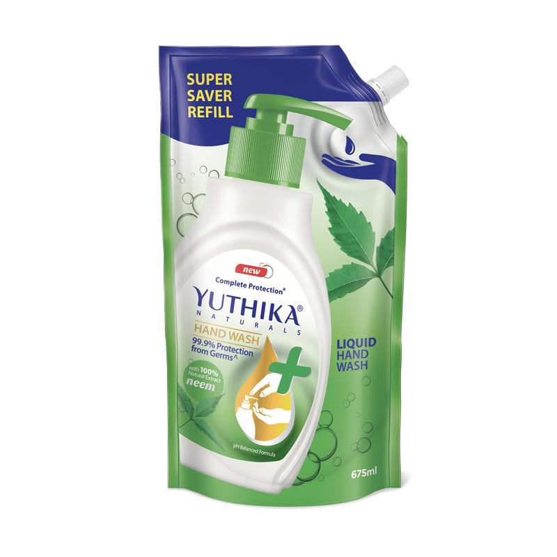Yuthika Germ Protection Neem Hand Wash liquid Refill 675ml | Antibactirial Handwash with PH balanced Formula