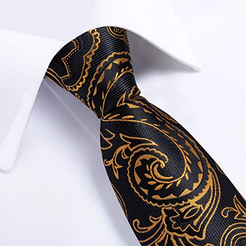 Image of DiBanGu Extra Long Tie for Men 63 inch XL Silk Necktie Set | Pocket Square and Cufflinks, Big and Tall, Jacquard Woven, Gift Box, Paisley /Plaid /Solid /Striped, for Weddinng Party Business