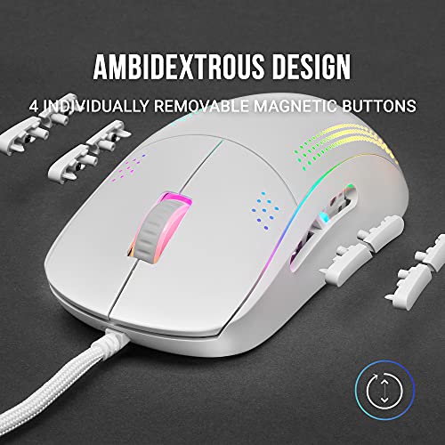 MMPRO, Mouse Gaming Professionale RGB 32000 DPI, Sensore PixArt 3335PRO, Ambidestro con Pulsanti Laterali Removibili, Switch Meccanici Kailh, Ultraleggero 70g, Software, Bianco - Mouse gaming - Immagine 1