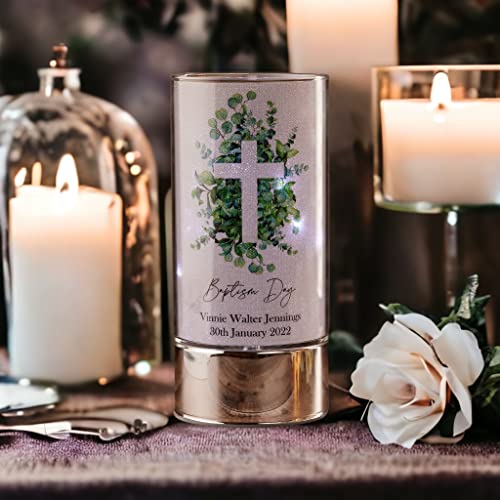Image of ukgiftstoreonline Personalised Baptism Day Light Up Night Light Gift with Green Cross