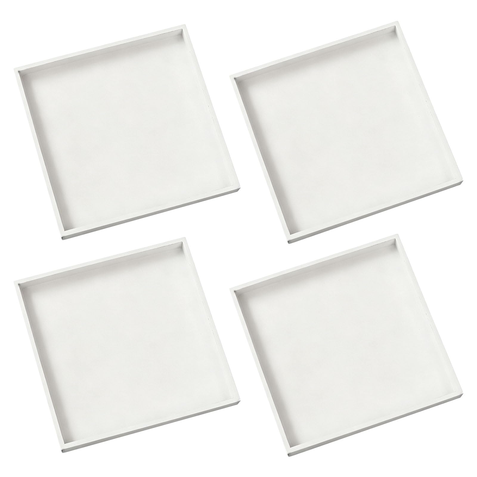 4 Pezzi Vassoio Legno Bianco Quadrato,20 * 20 * 2cm,Vassoio Bagno Portaoggetti Quadrato Vassoio da Portata Legno Vassoio Decorativo in Legno Vassoio Quadrato Piccolo per Gioielli, Cosmetici