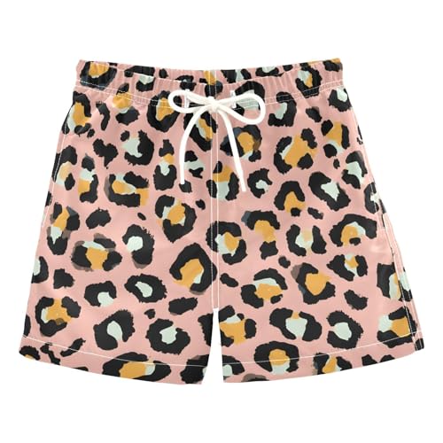 Boys Swim Trunks Pink Leopard Print Cheetah Pattern Toddler Swim Shorts Beach Board Shorts Swimsuit