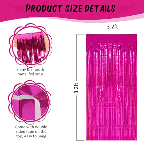 Image of Accevo 3Pack Hot Pink Party Streamers 3.2x8.2 Feet Metallic Foil Fringe Curtains Tinsel Streamers Party Decor Bridal Shower Bachelorette Christmas Xmas Valentine's Day Party Decorations Photo Booth