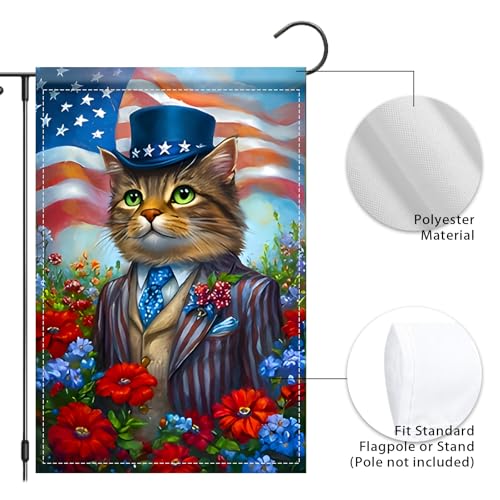 Image of Nuxovilar Veterans Day Garden Flag Cat Patriotic Hat 12x18 Polyester | Patriotic Flag, Cat Banner patriotic garden flag, military memorial sign yard, porch, patio (Patriotic Cat)
