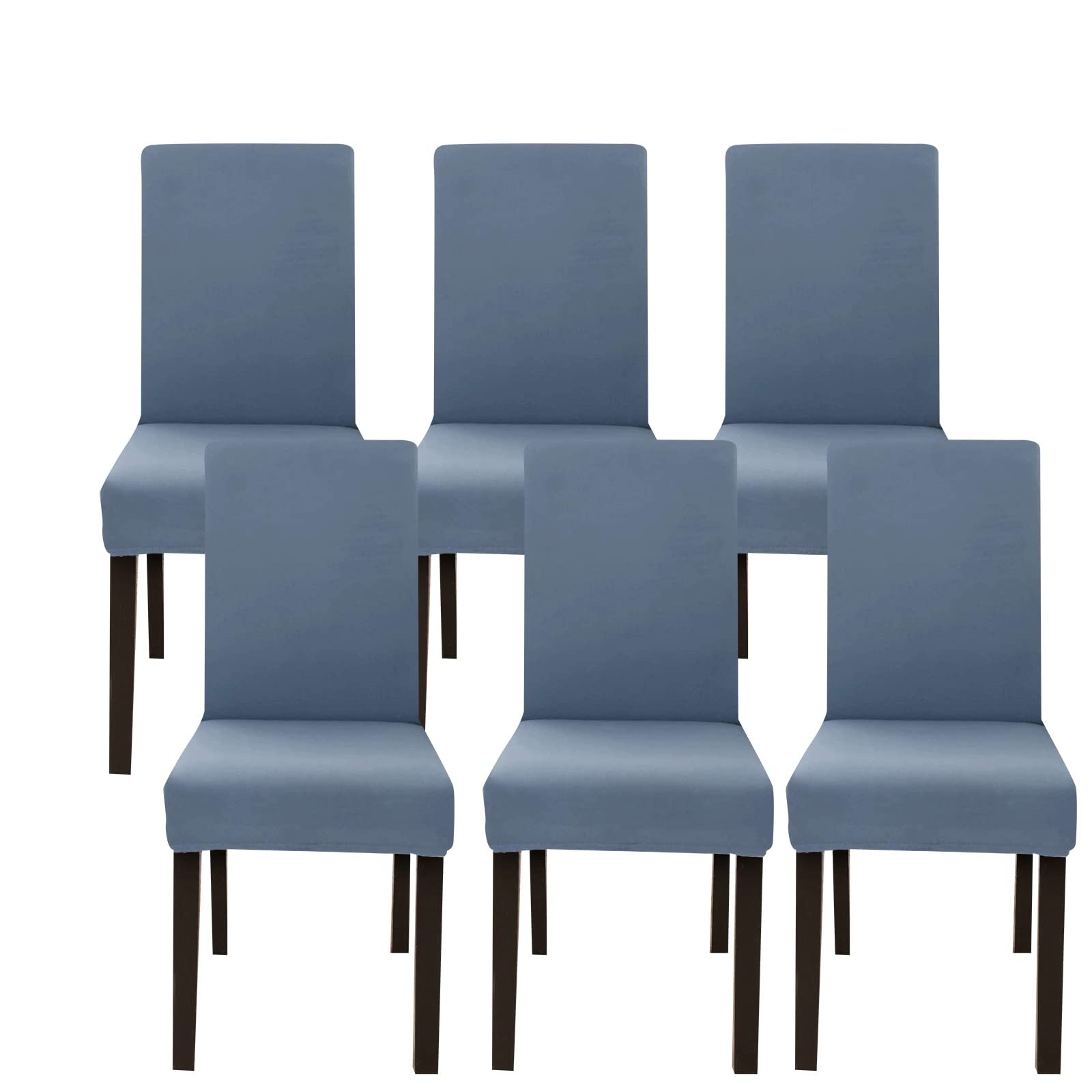 Jaotto Coprisedia con Schienale Elasticizzato 6 Pezzi,Fodere per Sedie da Pranzo Lavabile Universale Estraibile,Moderno Vestisedia per Cucina,Copertura della Sedia per Casa Ristorante(Grigio Blu,6)