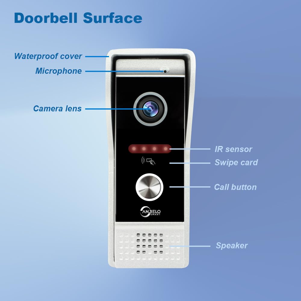 Videocitofono per campanello 1080p, con monitor touch screen da 7 pollici, rilevamento del movimento, metodi di sblocco multipli