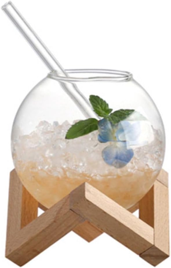 Fish Bowl for Drinks,Glass Ball Shape with Stand Clear Mini Drink Bowl Drinking Party Cups with Straws Juice Drink Cup Coffee Cups