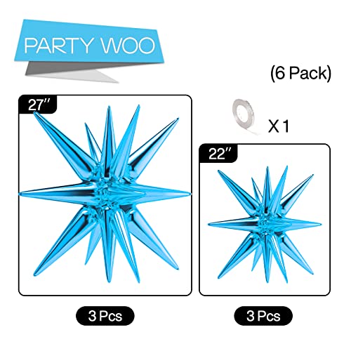 Image of PartyWoo Light Blue Star Foil Balloons 6pcs Different Sizes Pack of 27 22 Inch Large Explosion Spike Mylar Balloons for Gender Reveal Graduation Bachelorette Birthday Baby Shower Party Decorations