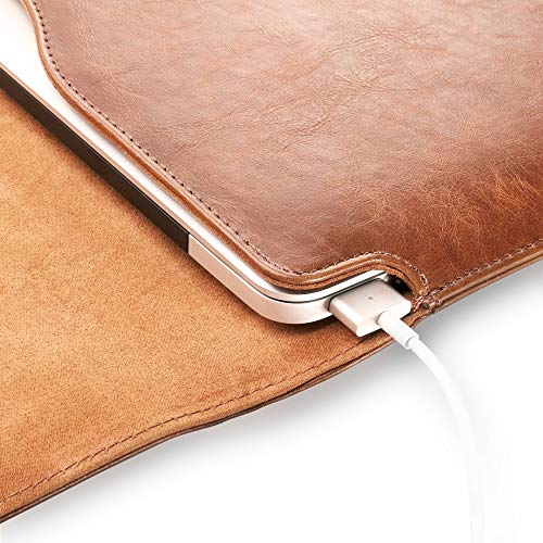 Kuzy MacBook Pro 13 inch Sleeve Leather, 13 inch Laptop Sleeve Case for MacBook Air 13 inch Sleeve Case Cover (New Version) PU Leather Laptop Sleeve, Brown - Thumbnail 7