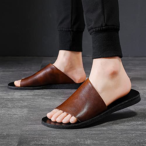 Slide Sandals For Men Genuine Leather Open Toe Sport Sandals Single Layer Wide Strap Non-slip Slide Sandal2