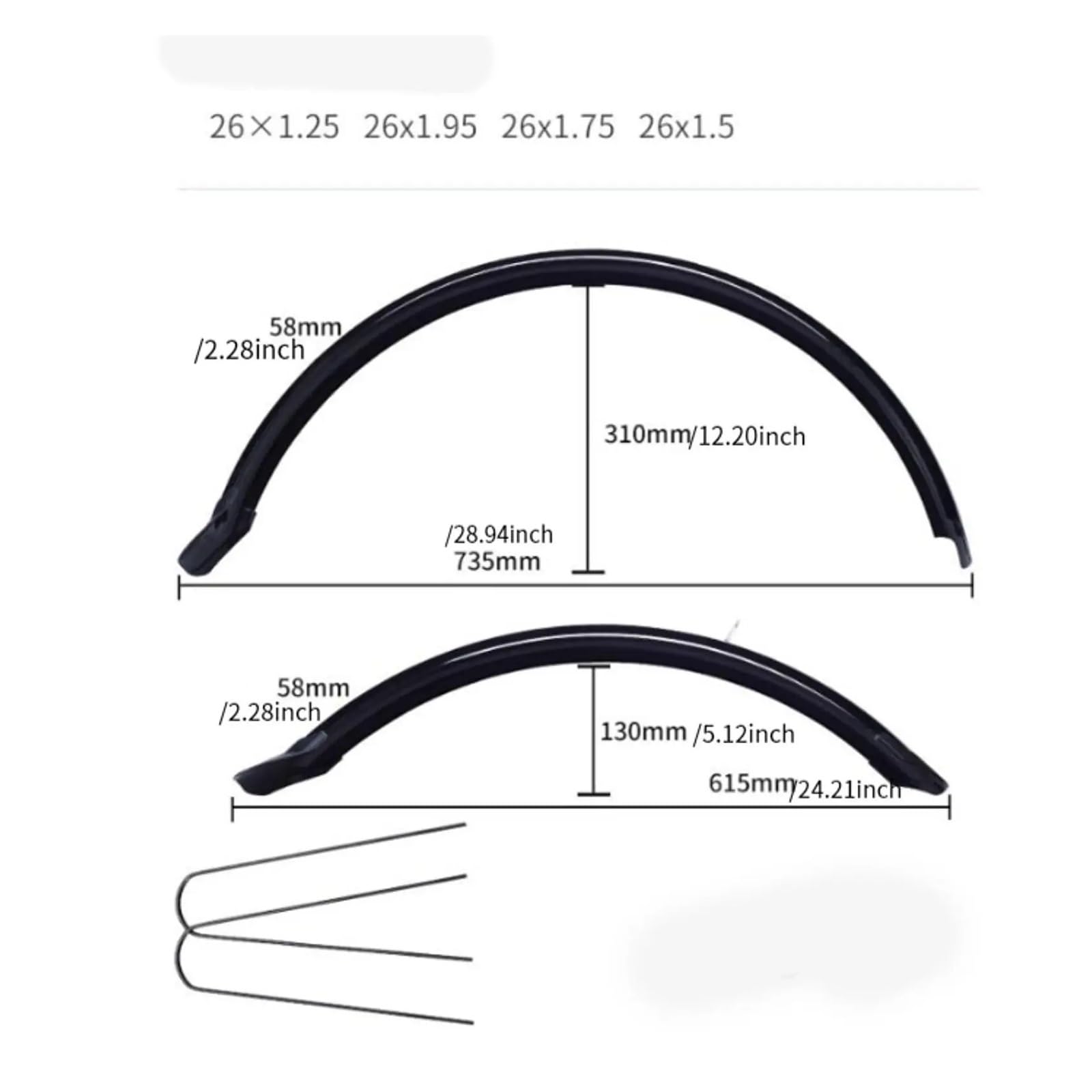 Generico Parafango Anteriore e Posteriore for Bicicletta, Set di staffe Regolabili in Metallo for Pneumatici da 26 Pollici, Copertura Completa, Installazione Semplice, Robusto | Bicycle Mudguard