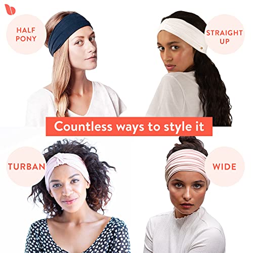 BLOM Original Headbands for Women Wear for Yoga, Fashion, Working Out, Travel or Running Multi Style Design for Hair Styling Active Living Wear Wide Turban Knotted ( Original Size, Black)