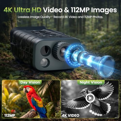 Image of Night Vision Goggles with Rangefinder - 4K Video, WiFi App Connection, 18X Zoom, 5000mAh Battery, 32GB Card, 1200Yd Measurement, 1968Ft Night Vision Range, Wildlife Observation, Gift for Dad & Men