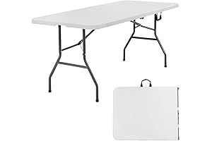 PayLessHere Fold in Half Table | Sturdy White Plastic Banquet Table, 6 Feet