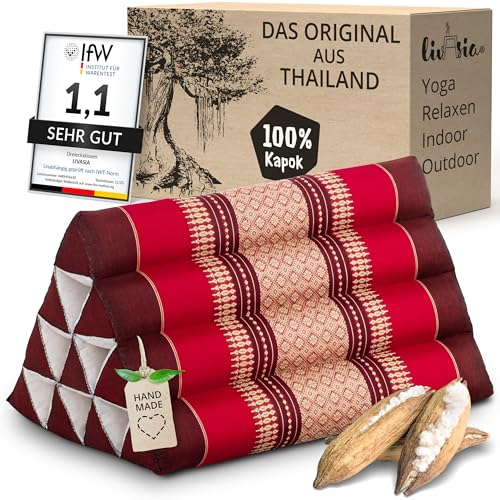 livasia Rückenstützkissen mit Muster - 30x50x30cm - Dreieckskissen für den Garten, Keilkissen mit Kapok, vegan und handgefertigt, Meditationskissen...