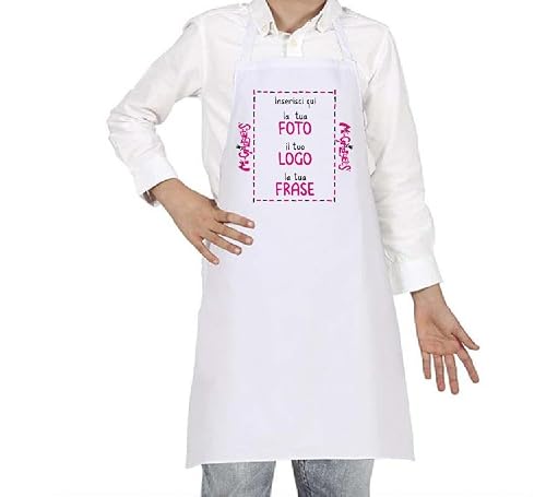 Mr. Gadgets Delantal de cocina personalizable con foto y texto - Ado y Niño - (Niño), Blanco y rojo, Talla única