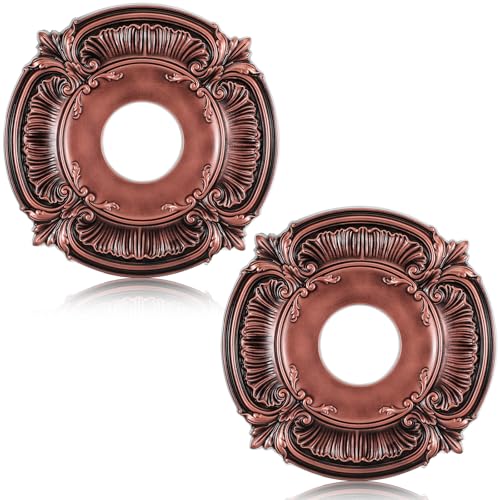 Image of 2 Pieces PU Ceiling Medallion Decorative Ceiling Fan Medallion Round Home Lighting for Light Fixtures Chandeliers, 12 inchod x 3.5 inchID (Brown)