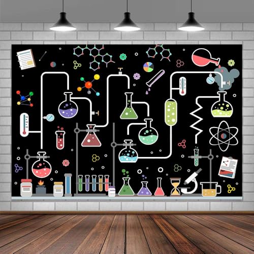 Chemical Science Birthday Party Backdrop, Science Classroom Banner Decor, Chemical Experiments Science Party Decorations Background for Kids Cool Photography Backgrounds Photo Decoration, 7X5FT