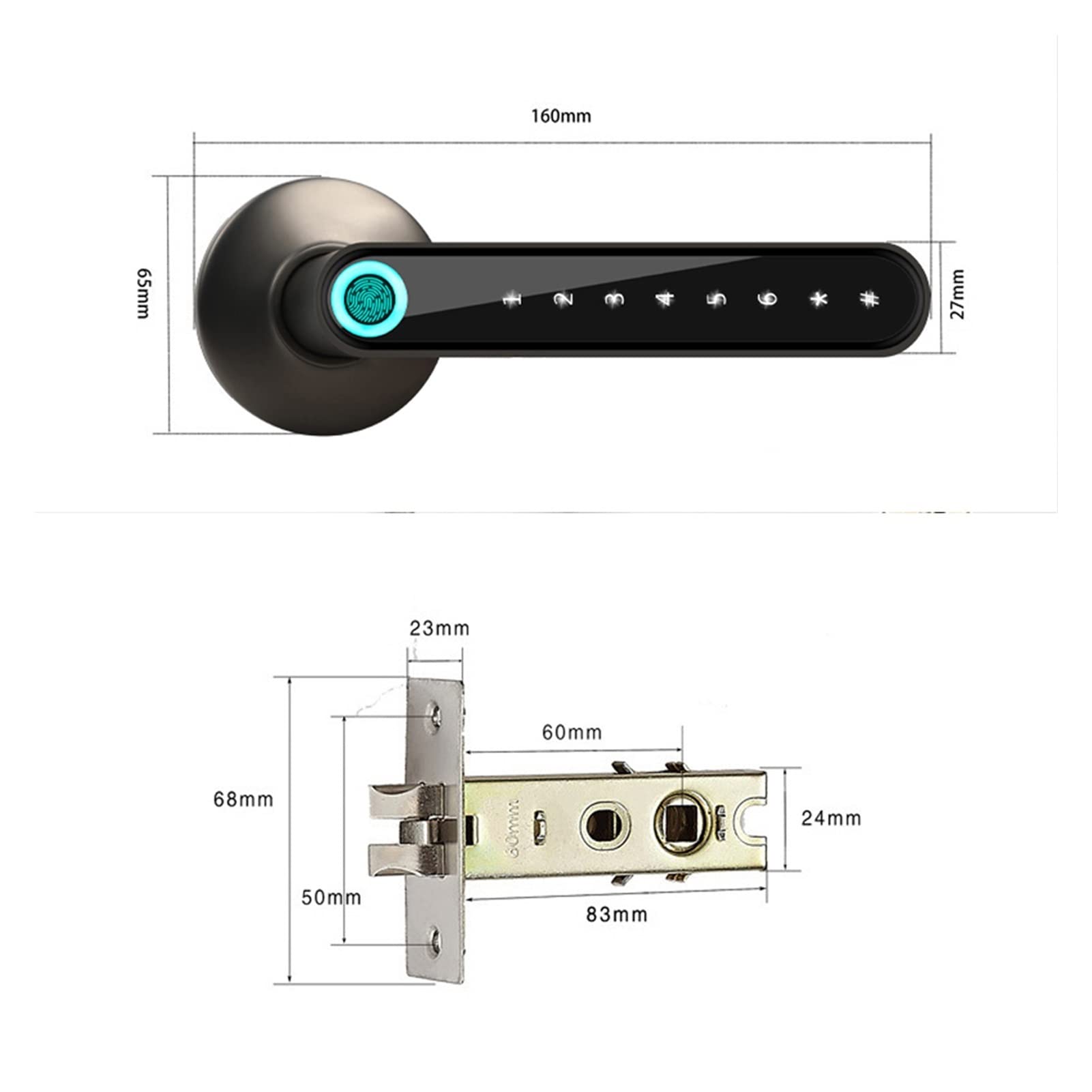 Cerradura inteligente, WF-016 Bloqueo de la puerta electrónica huella dactilares contraseña inteligente mango Aplicación Desbloquear soporte entrada sin llave(Silver)