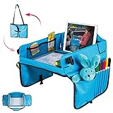 Walser Kinder-Reisetisch-Auto, Kinder-Reise-Spieltisch, Faltbarer Auto-Kindertisch mit Tablethalterung, Autotisch für Kindersitz, Auto-Spieltisch blau