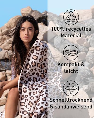 Fit-Flip Strandtuch XXL aus Mikrofaser - leicht und schnelltrocknend - 100% recyceltes Strandhandtuch - kompaktes Handtuch zum Baden - Badetuch (Leo 160x90cm)