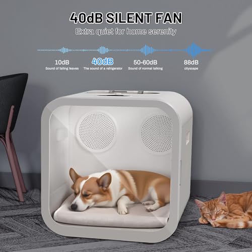 Image of Automatic Pet Hair Dryer Box, 70L Dual Motor Fans Blower for Cats and Small Dogs, 360 Drying, Temperature Control, Self-Dryer Boxes with 4 Adjustable Speed Settings & 5 Drying Modes, 5 Towels, White