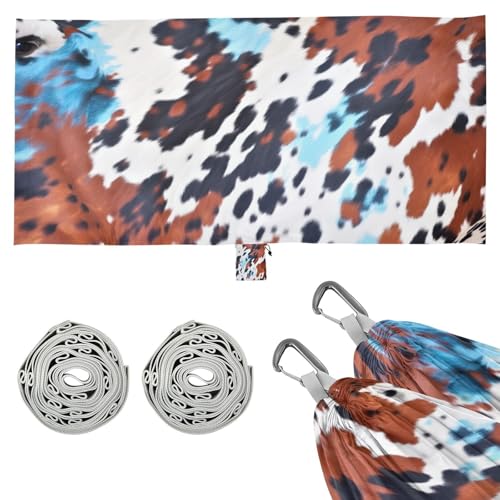 Haskirky Blue Leopard Camping Hammock, Single Portable Hammocks with Tree Straps & Attached Carry Bag, 330Lbs Capacity Perfect for Outside Indoor Hiking Beach Backpack Travel