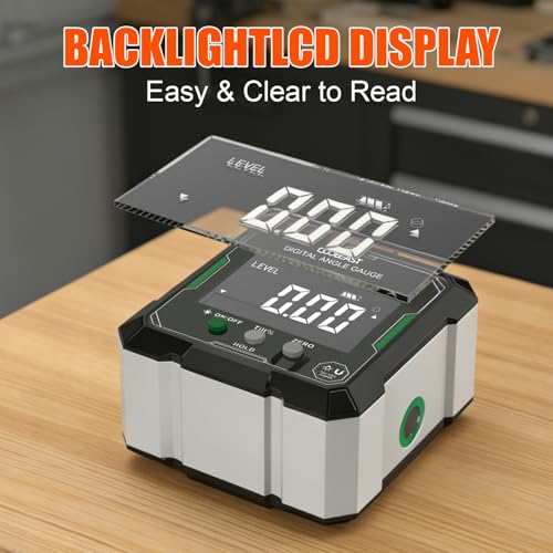 Image of Digital Angle Finder with Green Laser, 4-side Magnetic Digital Laser Level, Rechargeable Mini Angle Gauge Measuring Tool Cube Inclinometer with Backlight for Woodworking Tablesaw Gift for Men