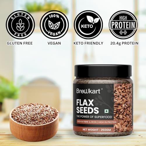 Image of Brewkart Flax Seeds - Alsi Seeds 250 gm | Flax Seeds for Hair Growth | Raw Seeds for Eating | Source of Iron & Dietary Fibre | Rich in Protein