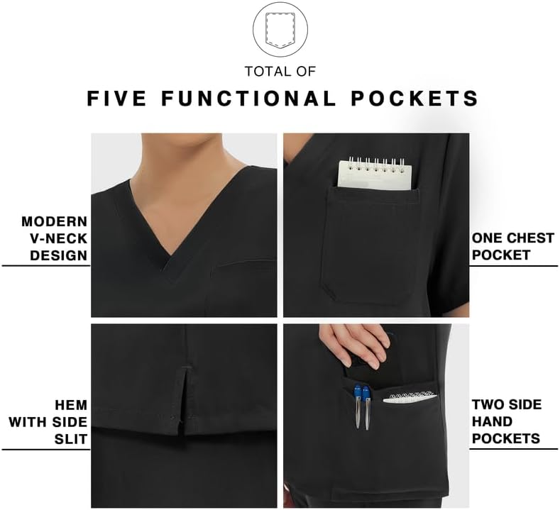 Kitmaz Medical Scrub Tops for Women - Soft Stretch V-Neck Classic Fit Scrub Shirts with 5 Pockets - Image 4