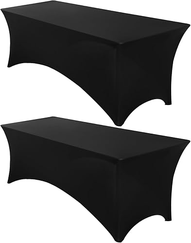 Fixwal Manteles para mesas rectangulares de 8 pies, paquete de 2, manteles rectangulares negros de 8 pies, mantel ajustable, mantel de elastano