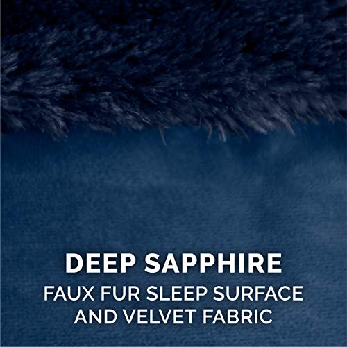 Image of Furhaven Orthopedic Dog Bed for Large /Medium Dogs w / Removable Bolsters & Washable Cover, For Dogs Up to 55 lbs - Plush & Velvet L Shaped Chaise - Deep Sapphire, Large