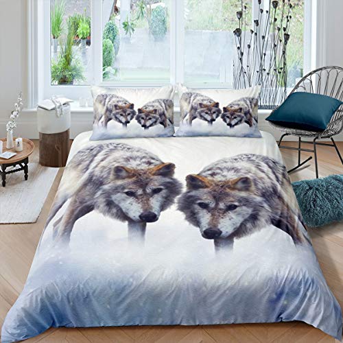 Housse de couette loup sauvage King Size | Parure de lit enfant safari flocon de neige - 2