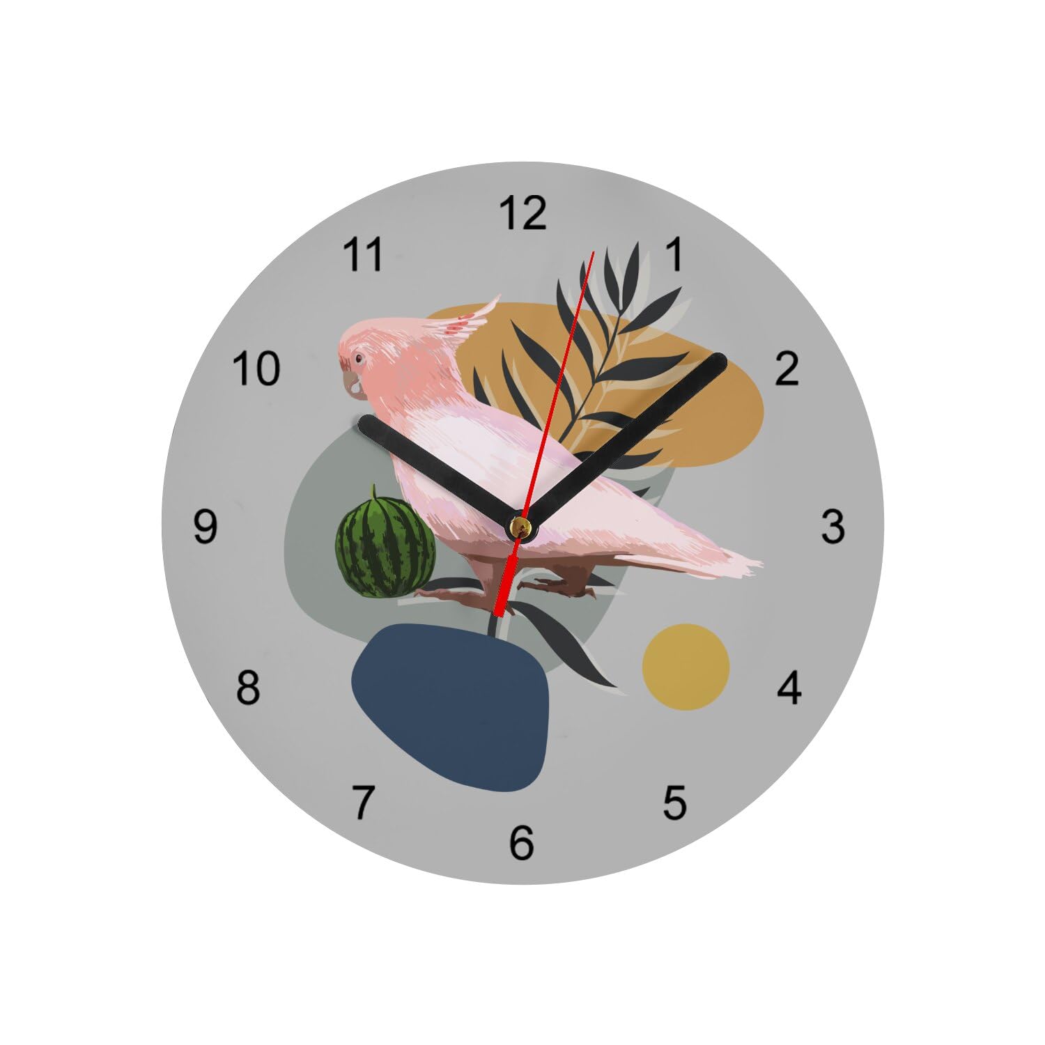 Horloge murale en verre cacatoès de 20 cm pour déco jungle