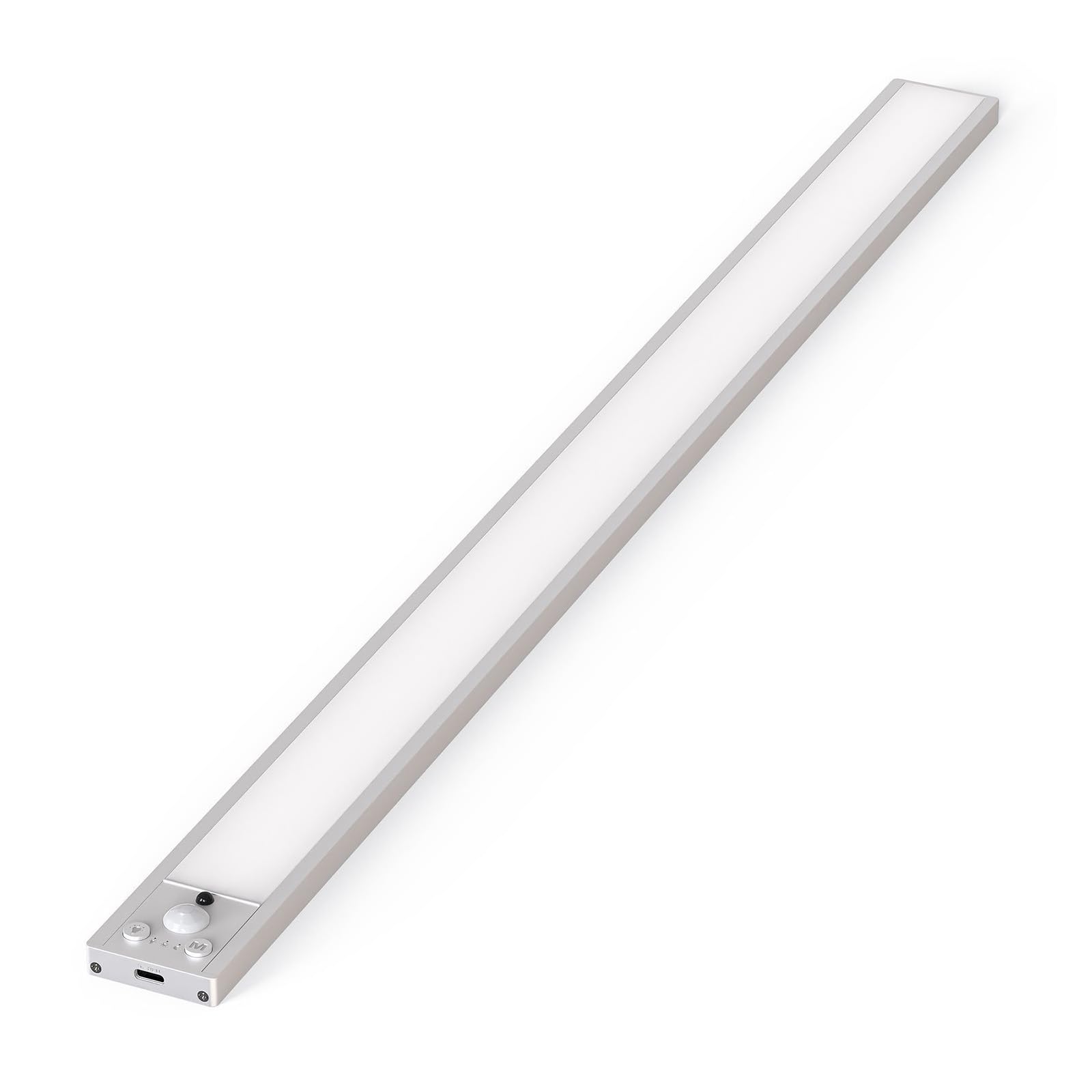 LED Akku Wandlampe mit Bewegungsmelder Wandleuchte Fernsteuerung Dimmbar Wandbeleuchtung Aufladbar USB Wandleuchten mit Schalter für Treppenbeleuchtung Vitrine Küche (C-Silber,60cm)
