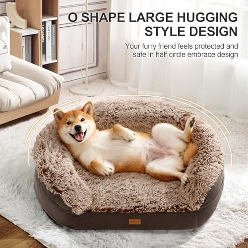 Image of iweepet Fluffy Orthopedic Dog Beds for Large & Extra Large Dogs, 41 inch Calming Dog Sofa Bed with Supportive 28D Egg-Crate Foam, Removable Washable Cover, Waterproof Lining, for Puppy,Senior,Sick