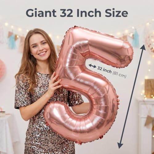 Image of YPSelected 32 Inch Large Foil Helium Number Balloon Birthday Wedding Party 0-9 (Rose Gold, 5)