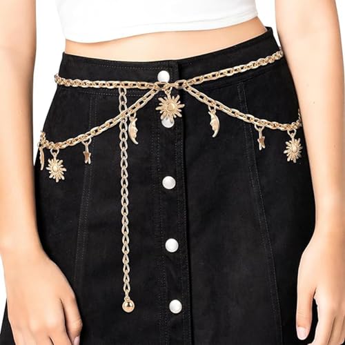 Gold Waist Chain for Women Multilayer Chain Belt Sun Moon Star Layered Belly Body Chain Metal Waist Chain for Dress Jewelry4