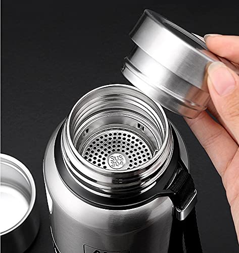 BOMEETSIA Tragbarer Edelstahl-Thermosbecher, Reiseauto-Wasserflasche mit großem Fassungsvermögen, Outdoor-Sport-Wasserflasche für Herren, Kaffeetasse, echte Farbe, 1500 ml