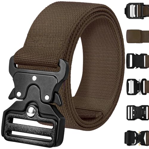 TECEUM Tactical Belt – Brown B3 S – Heavy-Duty Military, Work, Hiking,Rigger, Utility, EDC Men’s Belts – Quick-Release – Nylon Web