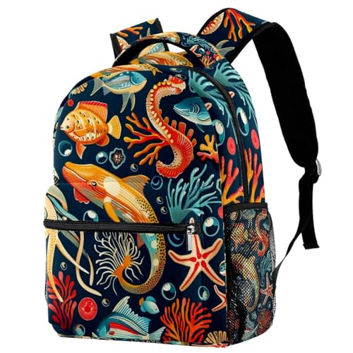 Sac à dos de voyage motif animaux marins multicolore et ergonomique