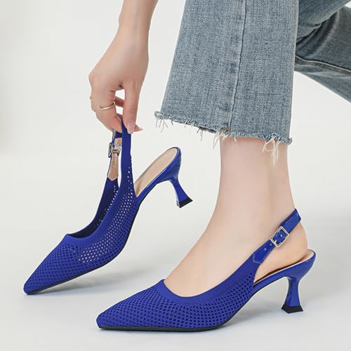 Slingback for Women's Closed Pointed Toe Kitten Heels with Ankle Strap Knitted Dress Pumps Shoes Work Wedding Everyday Parties 1.6 in Low Heels2