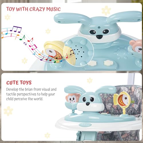 Image of Baybee Bunny Pro 2-in-1 Baby Walker for Kids with Push Handle, 2-Level Height Adjustment, Mat & Musical Toy Bar | Activity Push Walker for Babies 6-18 Months (Blue)