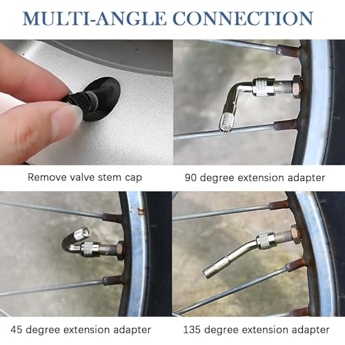 Image of 6 PCS 45 Degree 90 Degree 135 Degree Metal Valve Stem Extenders, Dually Universal Valve Stem Extensions for Wheels Passenger Cars RV Stroller Bicycles Motorcycles Trailer (Silver)