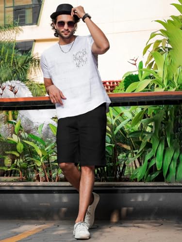 Image of Vogaan Men's Multi Color Linen Cotton Shorts | Regular Fit Casual Summer Shorts with 3 Pockets